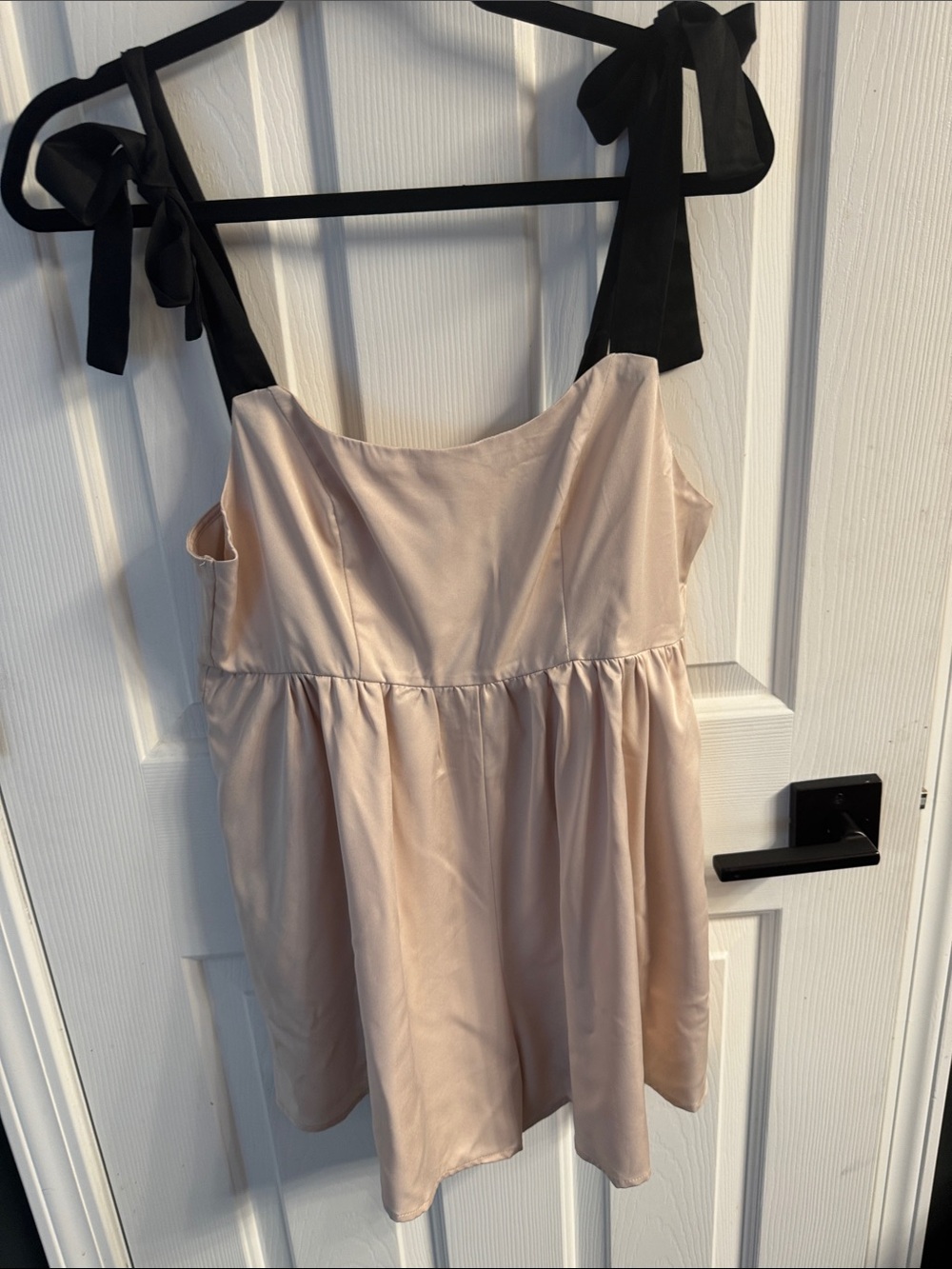Cupshe Pink Satin Dress with Black Tie Straps